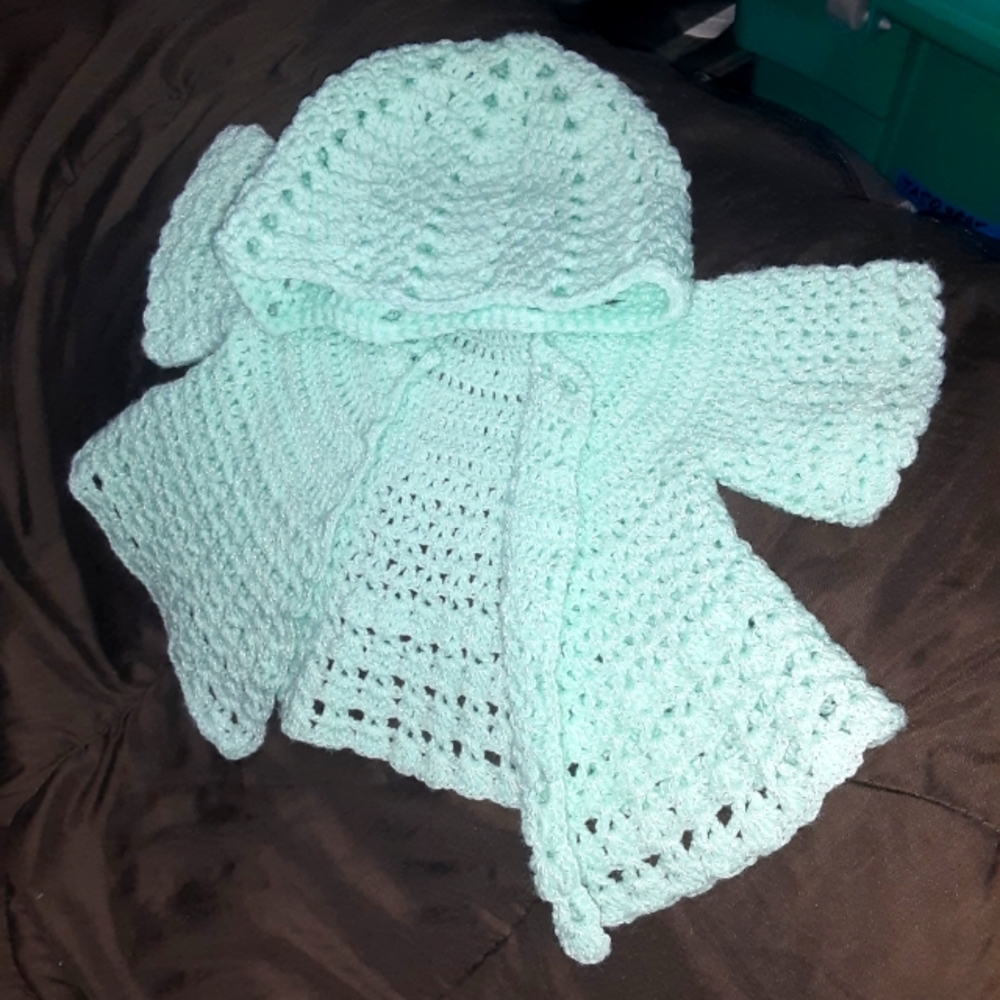 Handmade icicle princess sweater & beanie winter set baby infant newborn girl